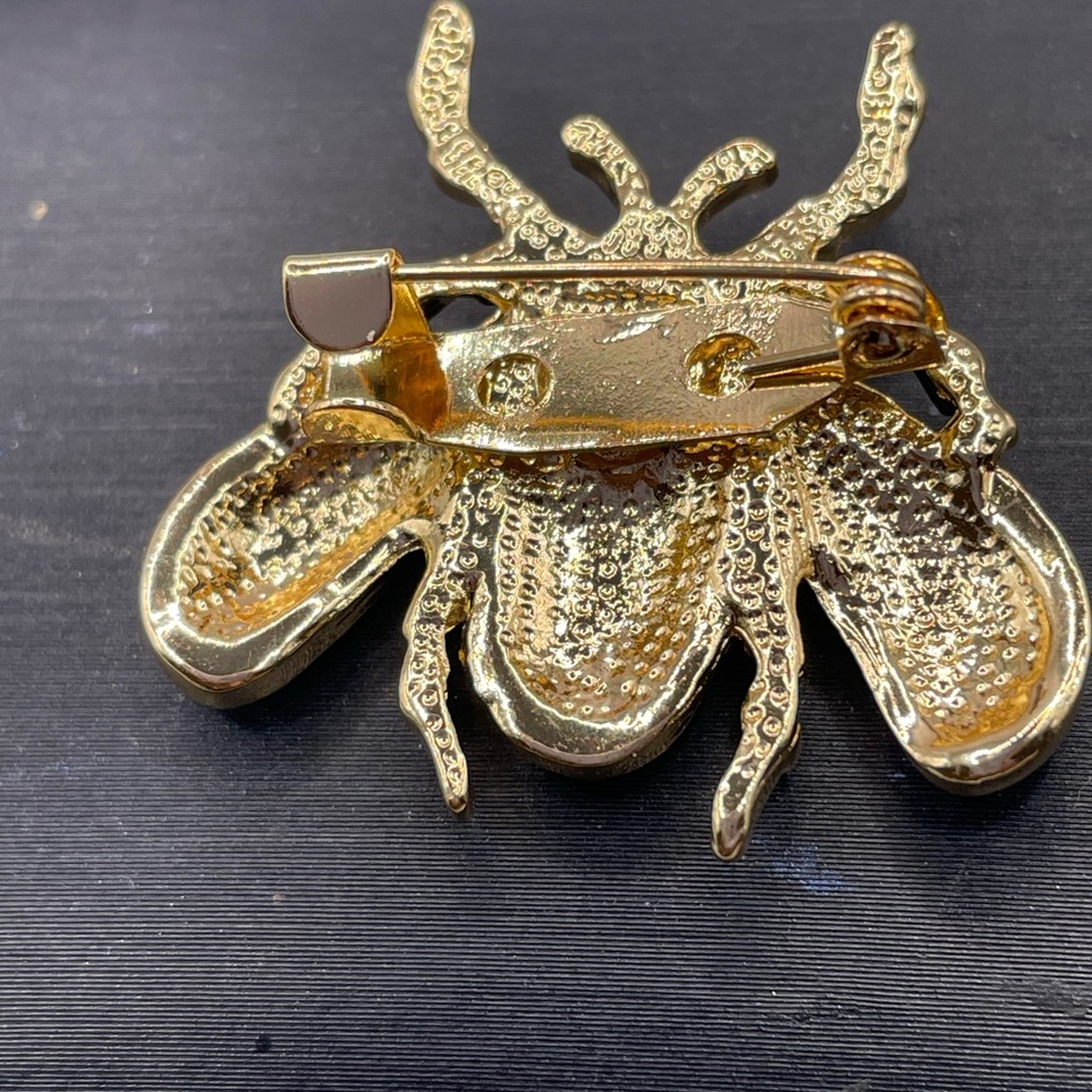 Vibrant Red, Black and Gold Rhinestone Fly or Bee Brooch Pin - Picture 2 of 3